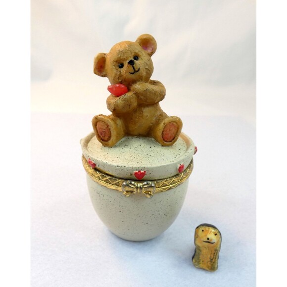 Valentine Teddy Bear Heart TRINKET  TREASURE BOX with Trinket Dog Gift Box - Picture 1 of 5